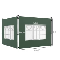 Outsunny Set 2 pannelli laterali gazebo con finestra, 295x195 cm, Verde(m-3)