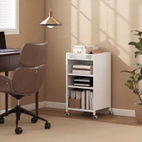 HOMCOM Étagère mobile avec étagères réglables, chariot 3 niveaux avec panier supérieur, blanc(m-2)