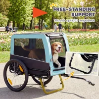 PawHut Składana przyczepka rowerowa z odblaskami, smyczą, dla średnich psów do 20 kg, 143 x 70 x 90 cm, jasnoniebieska(m-6)