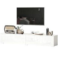 HOMCOM Meuble TV suspendu jusqu'à 190.5 cm avec portes à pression, 180x33x30 cm, Blanc laqué
