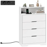 HOMCOM Cassettiera per Camera da Letto con Ripiano Aperto e Stazione di Ricarica, Porta USB e Porta USB-C, 80x40x120 cm, Bianco(m-7)