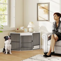 PawHut Jaula para perros, caja de estancia para perros pequeños y medianos, caseta para mascotas, puerta de alimentación, MDF, metal, blanco(m-2)