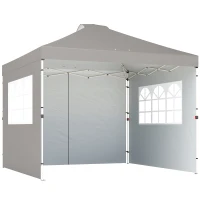 Outsunny Pop Up Gazebo Waterproof Height Adjustable Canopy with 3 Sidewalls Wheeled Bag for Parties 3 x 3 m Grey(m-1)