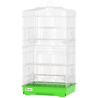 PawHut Cage pour Oiseaux Volière Métallique avec 4 Mangeoires, 3 Perchoirs, Balançoire et Tiroir Amovible, Poignée, 46,5x35,5x92 cm, Vert(m-1)