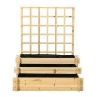 Outsunny Jardiniera cu 3 Niveluri cu Grilaj pentru Catarat Vita de Vie, Paturi Suprainaltate din Lemn pentru Gradina, Jardiniera in Aer Liber pentru Legume, Flori, Ierburi, Nuanta Natur(m-17)