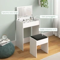 HOMCOM Postazione Trucco con Specchio Richiudibile, Toeletta Trucco Moderno, con Sgabello, Vano Contenitore a 10 Scomparti, MDF Bianco, 60.2 x 40.2 x 79cm(m-6)