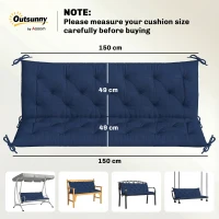 Outsunny 3 Seater Bench Cushion, Garden Chair Cushion with Back and Ties for Indoor and Outdoor Use, 98 x 150 cm, Dark Blue(m-3)
