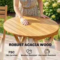 Outsunny Balkonmeubelset 3-delig FSC-hout inklapbaar Tuinmeubelset met ronde tafel 2 stoelen Zitkussens Ademend Lamellenzitting(m-6)