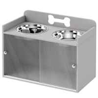 PawHut Ciotola per cani con 2 ciotole e armadietto, Stazione alimentazione rialzata, 60x30x46 cm, Grigio(m-6)