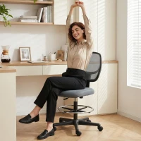 Vinsetto Scaun de birou ergonomic, fotoliu de birou cu suport pentru picioare, scaun pentru desen din plasă, înălțime reglabilă, gri închis(m-5)