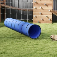 PawHut Tunnel d'agility pour chien 300 x 50 cm Tunnel pour chien avec 4 ancrages au sol Sac de transport Tunnel de jeu pour chiens petits et moyens Bleu(m-4)