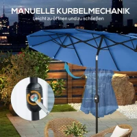 Outsunny Sonnenschirm, Gartenschirm, neigbar, mit Handkurbel, Winddach, Polyester+Stahl, Marineblau, 285 x 147 cm(m-6)