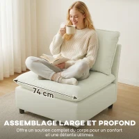 HOMCOM Fauteuil de salon, canapé 1 place moderne sans accoudoirs avec assise large, coussins épais, 146x85x78cm, crème(m-5)
