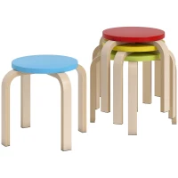 HOMCOM 4-Piece Stacking Stools, Colourful Round Wooden Stools for Home Office, Dining Room, Blue, Yellow, Red, Green(m-10)