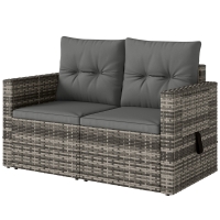 Outsunny Canapé 2 places en rotin avec coussins Pliable Plateaux latéraux Sofa lounge Gris clair