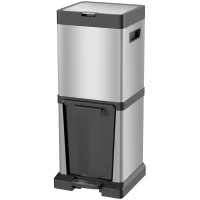 HOMCOM Poubelle 20+14L à pédale avec couvercle Compartiment basculant Seaux intérieurs amovibles, acier inoxydable 32,5 x 31,5 x 78 cm Argent(m-1)