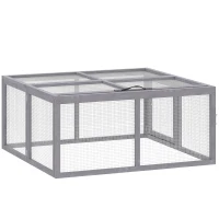 PawHut Adăpost pentru iepuri exterior Țarc pliabil din lemn Acoperiș rabatabil și mâner pentru găini și rațe 110x105x50cm Gri(m-1)