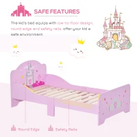 HOMCOM Kids Bed Princess Castle Theme w/ Side Rails Slats Home Furniture for 3 - 6 Yrs Pink 143 x 73 x 60 cm(m-5)