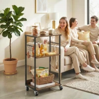 HOMCOM Table d'imprimante industrielle 3 niveaux, roues et crochets, Marron Rustique.(m-5)