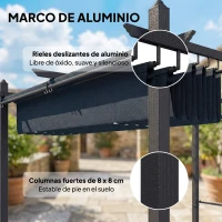 Outsunny Pérgola de Jardín 4x3 m con Cortinas Enrollables Automáticas y Techo Retráctil Cenador de Jardín con UPF50+ Gris Oscuro(m-6)