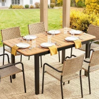 Outsunny Mesa de Jardín para 6 Personas, 127 x 70 cm, Mesa de Exterior con Tablero de Listones en Madera Plástica, Estructura Metálica(m-6)