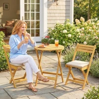 Outsunny Ensemble mobilier balcon 3 pièces bois FSC pliable set de jardin avec table ronde 2 chaises coussins respirants assise lamellée(m-2)