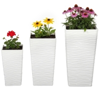 Outsunny Set 3 Pots d'Extérieur Empilables à Motif Ondulé en Plastique, 42/55/65 cm, Blanc