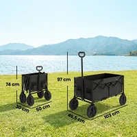 Outsunny 95L Foldable Festival Trolley on Wheels, Collapsible Wagon Cart with Adjustable Handle and 2 Cup Holders, Black(m-3)