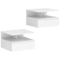 HOMCOM Set di 2 Comodini Sospesi con Cassetto e Mensola Aperta, 35x32x22.5 cm, Bianco(m-1)