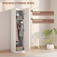 HOMCOM Single Bedroom Wardrobe with Shelf and Hanging Rail, Modern Clothes Storage Cupboard with Soft-Close Door for Bedroom, White(m-4)