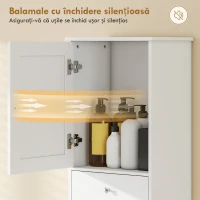 HOMCOM Dulap Baie cu Coș pentru Rufe Pliabil, Dulap și 2 Sertare, din Lemn, 45x30x171 cm, Alb(m-6)