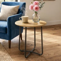 Outsunny Mesa de jardín Ø48 cm, mesa de balcón resistente a la intemperie de metal, mesa redonda para terraza jardín balcón Madera natural(m-5)