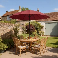 Outsunny 2 m Shanghai Garden Parasol Umbrella with 16 Fibreglass Ribs, Outdoor Parasol Sun Shade with Crank & Tilt, Wine Red(m-2)