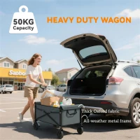 Outsunny 81L Festival Trolley on Wheels, Compact Garden Folding Trolley Cart with Adjustable Handle 80L, Grey(m-7)