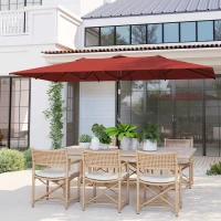 Outsunny Ombrellone doppio inclinabile con altezza regolabile, 150x295x170-214 cm, Bordeaux(m-2)