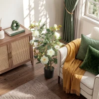 HOMCOM 90cm Artificial Rose Tree, Decorative Fake Plant with 344 Silk Leaves 17 Flowers for Outdoor Indoor Decor, White(m-7)