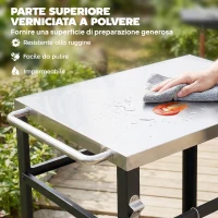 Outsunny Carrello per Barbecue con Piano in Acciaio Inox, 4 Ganci a S, Maniglia e Apribottiglie, 82x55x79 cm, Nero(m-4)