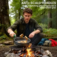 Outsunny Camping Cookware Set for 4-5 People, Lightweight Aluminium Camping Cooking Kit with Anti-Scald Handles, Grey(m-8)