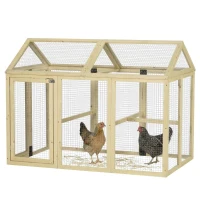 PawHut Recinto per Galline all'Aperto in Legno con Porte Multiple e Rete in Metallo, 140x88.5x106 cm, color Legno(m-11)
