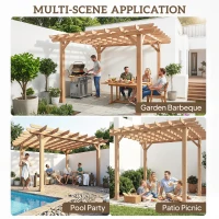 Outsunny Graden Pergola Kit, Wooden Pergola Gazebo Grape Trellis with Stable Structure, 3.6 x 3.6m, Dark Brown(m-7)