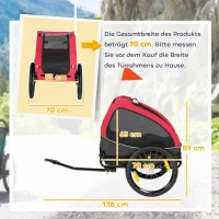 PawHut Remorque pliable pour chiens avec réflecteurs fenêtres en mesh roues porte drapeau de sécurité pour chiens jusqu'à 20 kg 138x70x89 cm Rouge(m-3)