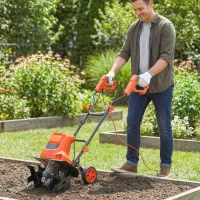 Outsunny Motobineusă electrică 1500W cu mâner pliabil, lățime de lucru 40 cm, adâncime de arat 9 cm, 6 lame, portocaliu(m-2)