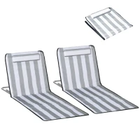 Outsunny Conjunto de 2 Esterillas con Respaldo Reclinable Reposacabezas y Bolsa de Transporte 134x48x33-43 cm Blanco y Gris(m-10)