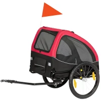 PawHut Remorque pliable pour chiens avec réflecteurs fenêtres en mesh roues porte drapeau de sécurité pour chiens jusqu'à 20 kg 138x70x89 cm Rouge(m-1)