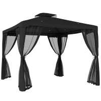Outsunny 3 x 3 m Metal Gazebo, Garden Pavillion, Double Roof Outdoor Canopy Shelter with Mesh Sidewalls, Black(m-1)