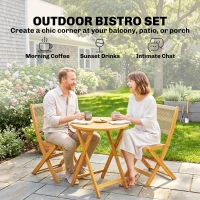 Outsunny Balkonmeubelset 3-delig Polyrattan Hout Inklapbaar Tuinmeubelset met Tafel en 2 Stoelen, Ademend(m-4)