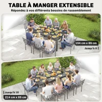 Outsunny Table de Jardin Extensible Plateau Aluminium Effet Bois Pieds Réglables 8-10 Personnes 214x85x75cm Gris Anthracite(m-4)