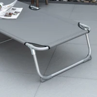 Outsunny Reclining Sun Lounger Chair Folding Camping Bed with 4-Position Adjustable Backrest, Grey(m-8)