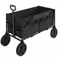 Outsunny 95L Foldable Festival Trolley on Wheels, Collapsible Wagon Cart with Adjustable Handle and 2 Cup Holders, Black(m-11)