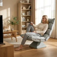 HOMCOM Fotel relaksacyjny, obrotowy, eko-skóra, 62 cm x 70 cm x 95 cm, jasnoszary(m-2)